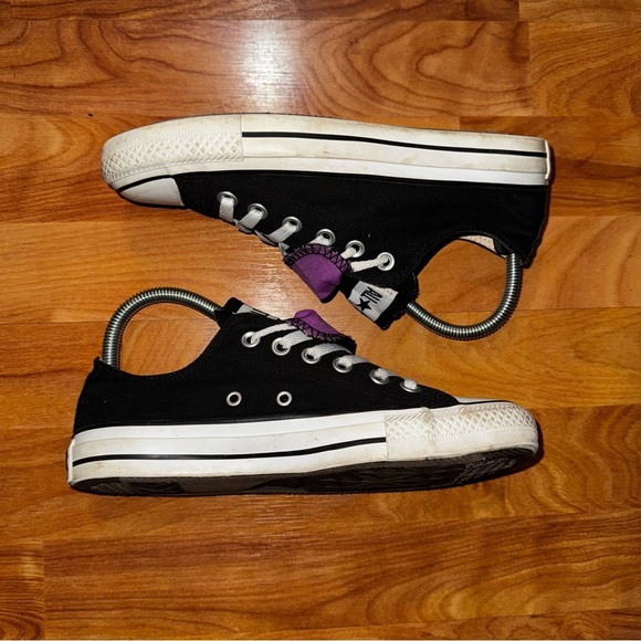 Converse All Star Double Tongue Low Top Sneakers 530236F Black Purple Women's 7 - Picture 7 of 10